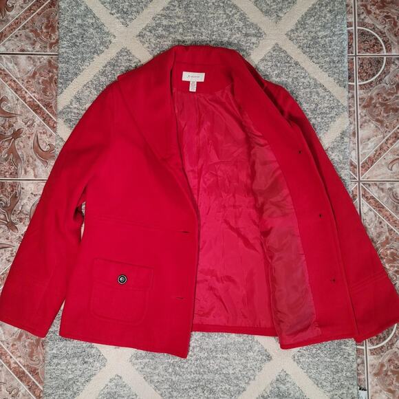 JM Collection Retro Cozy Red Single-Breasted Pea Coat - Picture 4 of 6